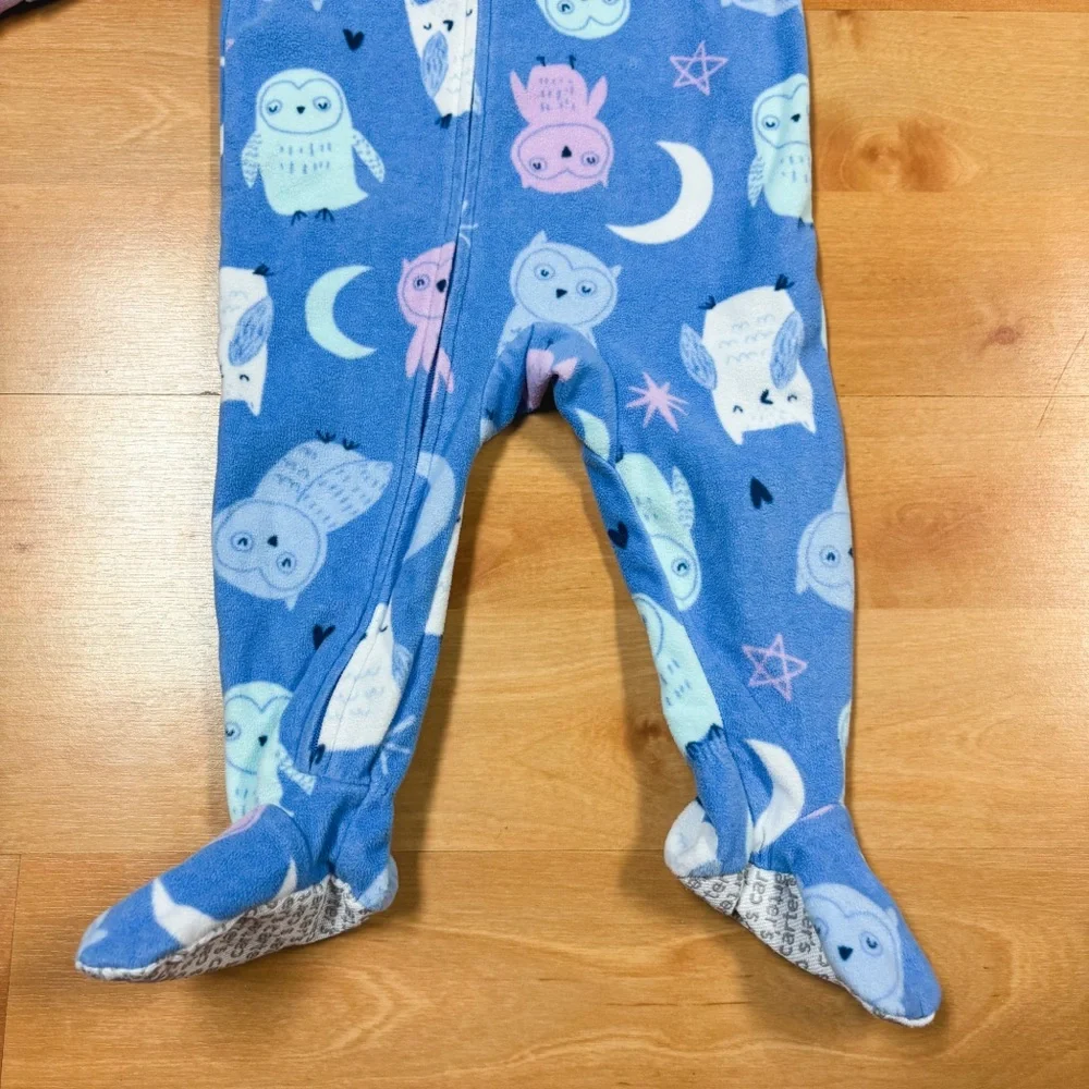 Carters Blue & Purple 1-Piece Owl Fleece Footie PJs Baby Girl 12M